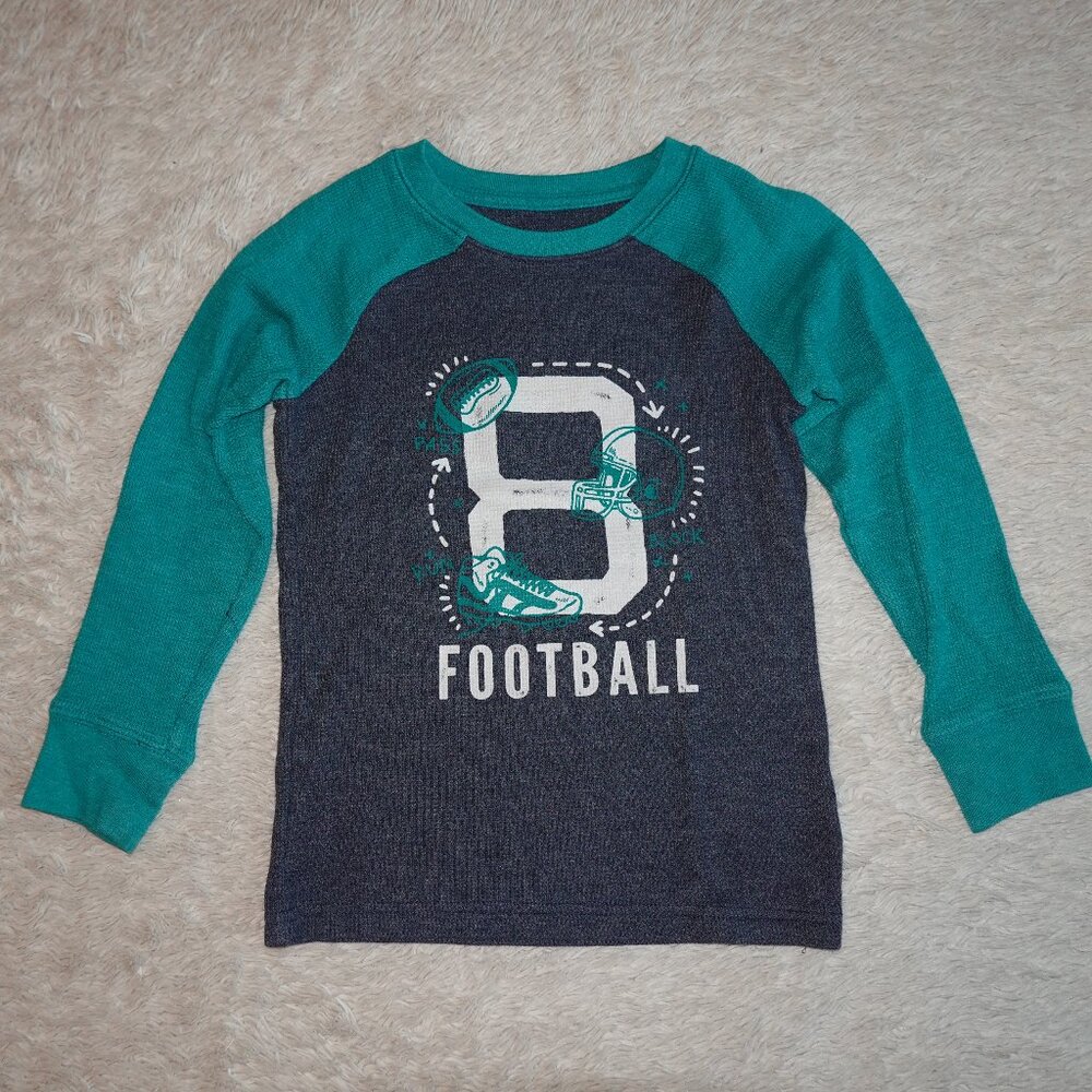 Boys Size 5 Jumping Bean Football Green and Gray Long Sleeve Waffle Top Like New
